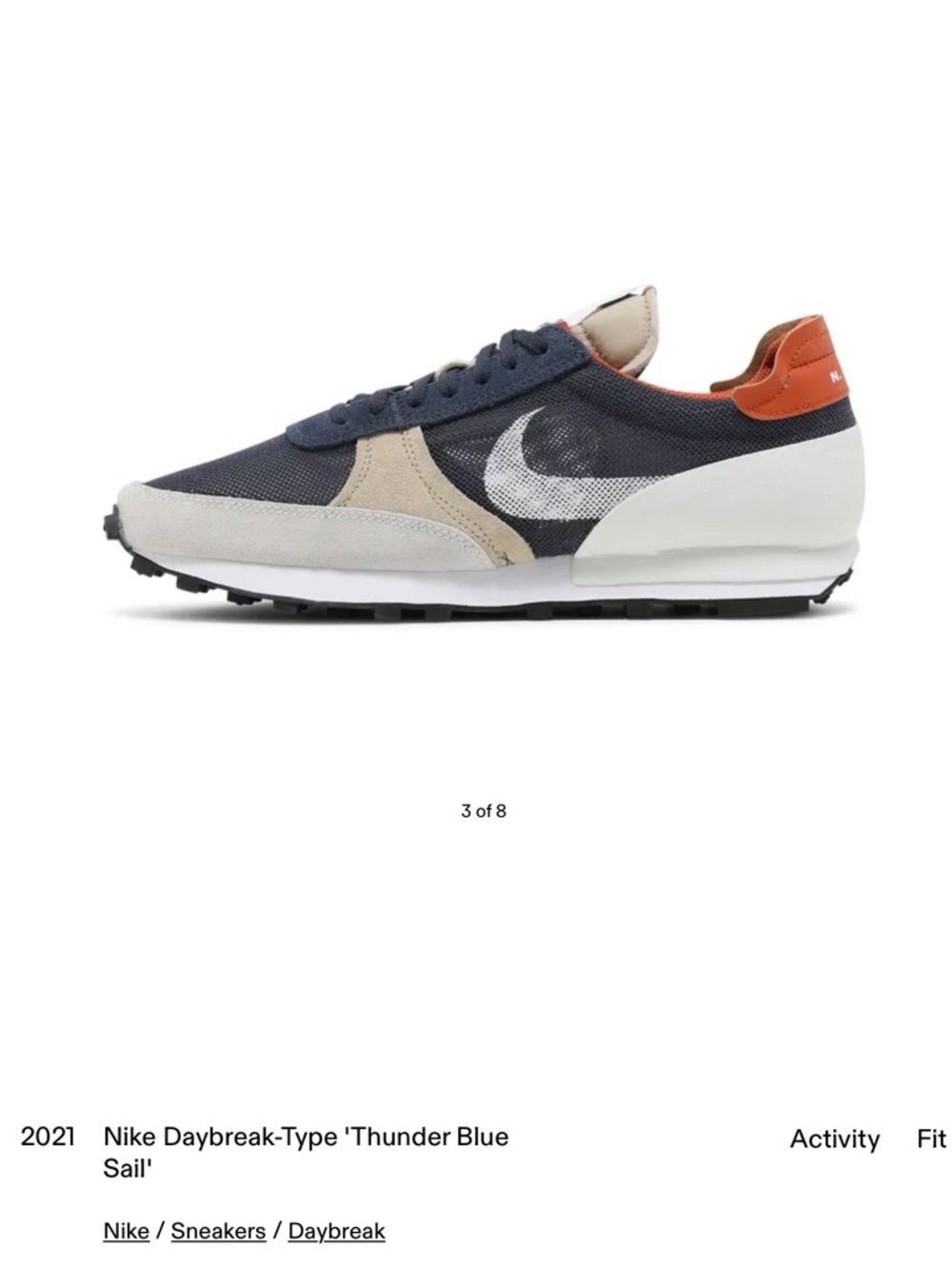 Nike Daybreak-Type Sneakers in Navy, Cream and Orange - Picture 3 of 10